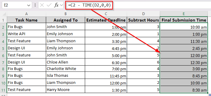 Subtracting Time Values