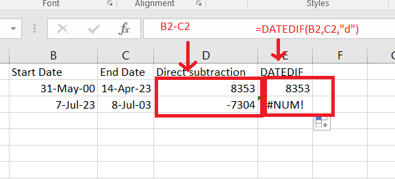 Subtracting Dates in Excel