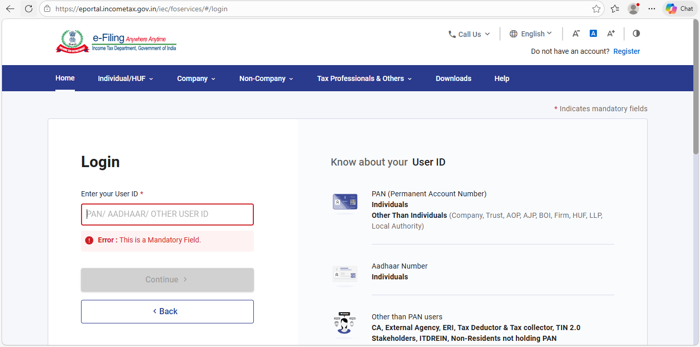 Income Tax e-Filing portal